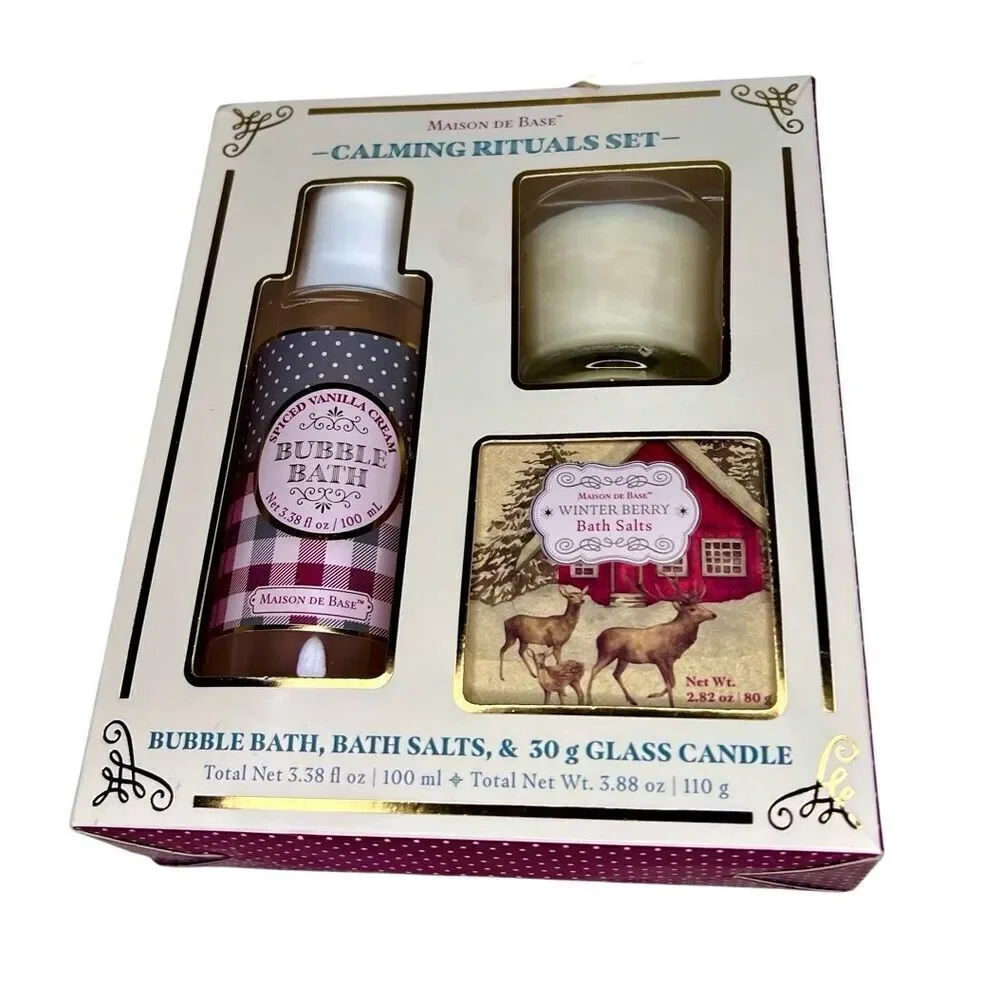 Maison de Base Calming Rituals Bath Set, Bubble Bath, Bath Salts and Candle New